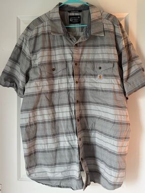 Carhartt Rugged Flex Plaid Button Up Shirt 3XL Tall Relaxed Fit Gray Short